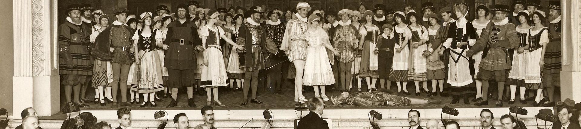  London Transport Music and Drama Society on stage during a performance, by Topical Press, 1924