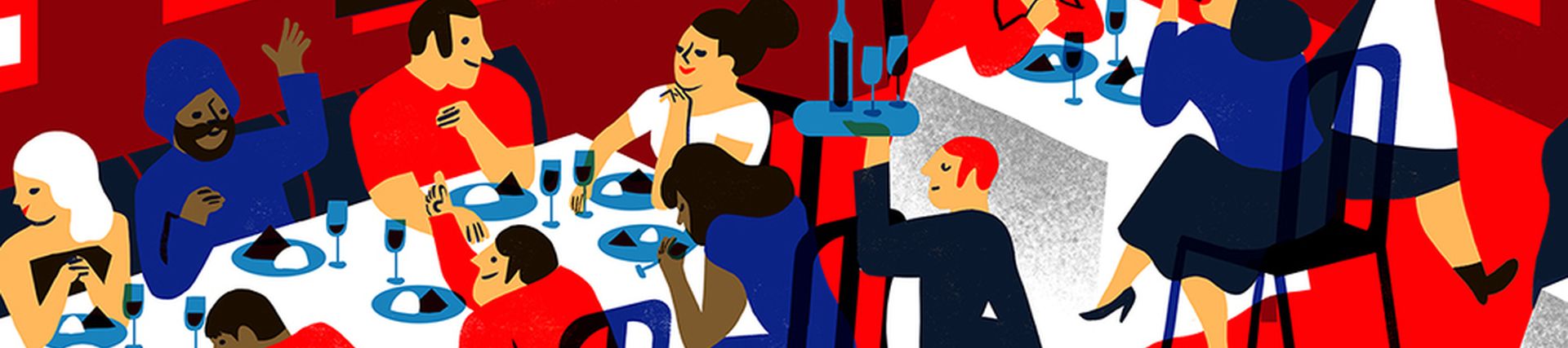 An illustration of people eating at a restaurant