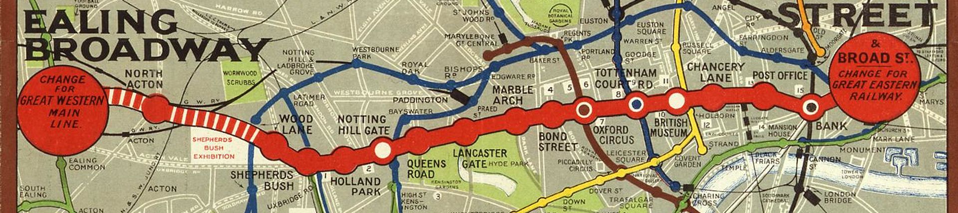 Central London Railway route map, 1912 