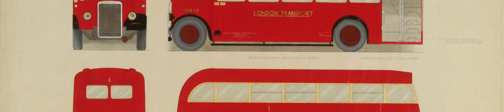 Drawing; colour livery drawing of '56 seater Leyland STD type bus', 1946