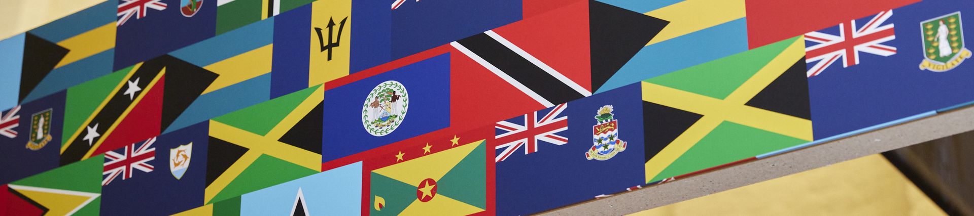 A display of Caribbean flags