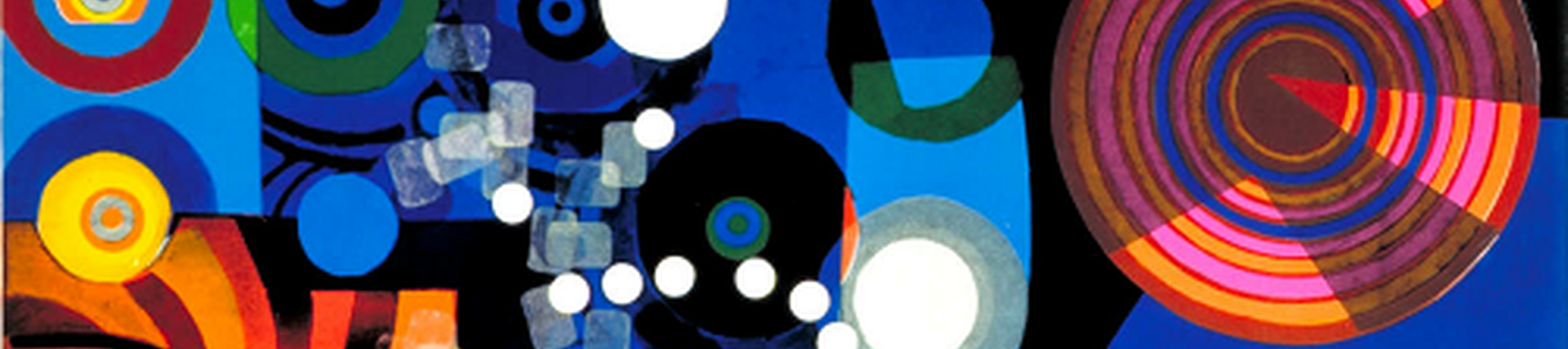 colourful print of circles and the word Cinema