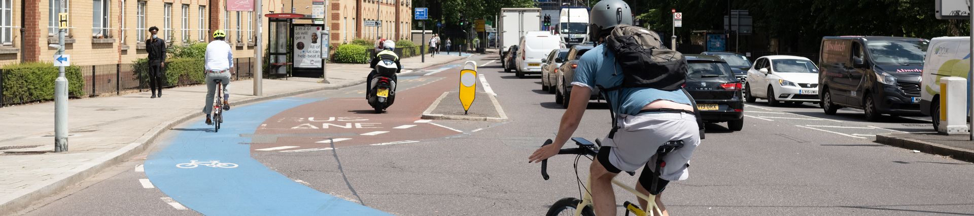 Person cycling on a cycle lane