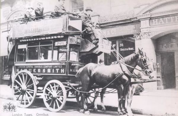 B/W print; London General Omnibus Company LTD, Garden Seat Horse Bus ...